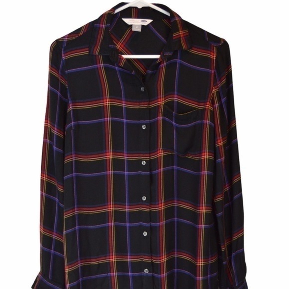 Old Navy Classic Shirt Black Multi Plaid Small - Picture 1 of 9